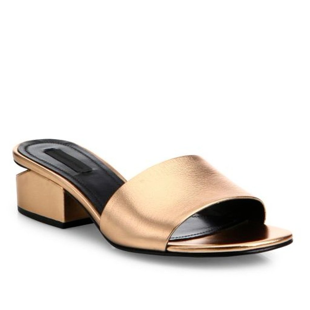 Alexander Wang Lou Metallic Sandals Slide Sz 37.5